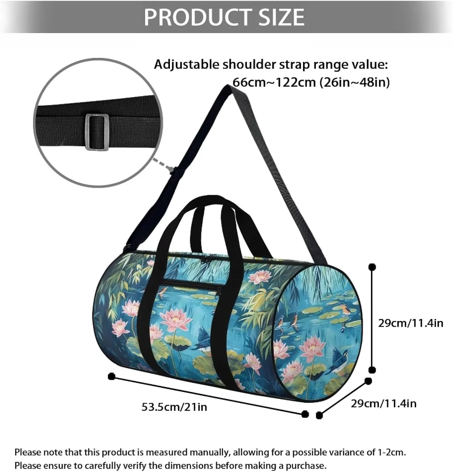 Lotus Pond Travel Duffel Bag, Weekender Bags for Women, Overnight Gym Carry On Tote Bag with Adjustable Strap, Hospital Mom Bag for Labor and Delivery