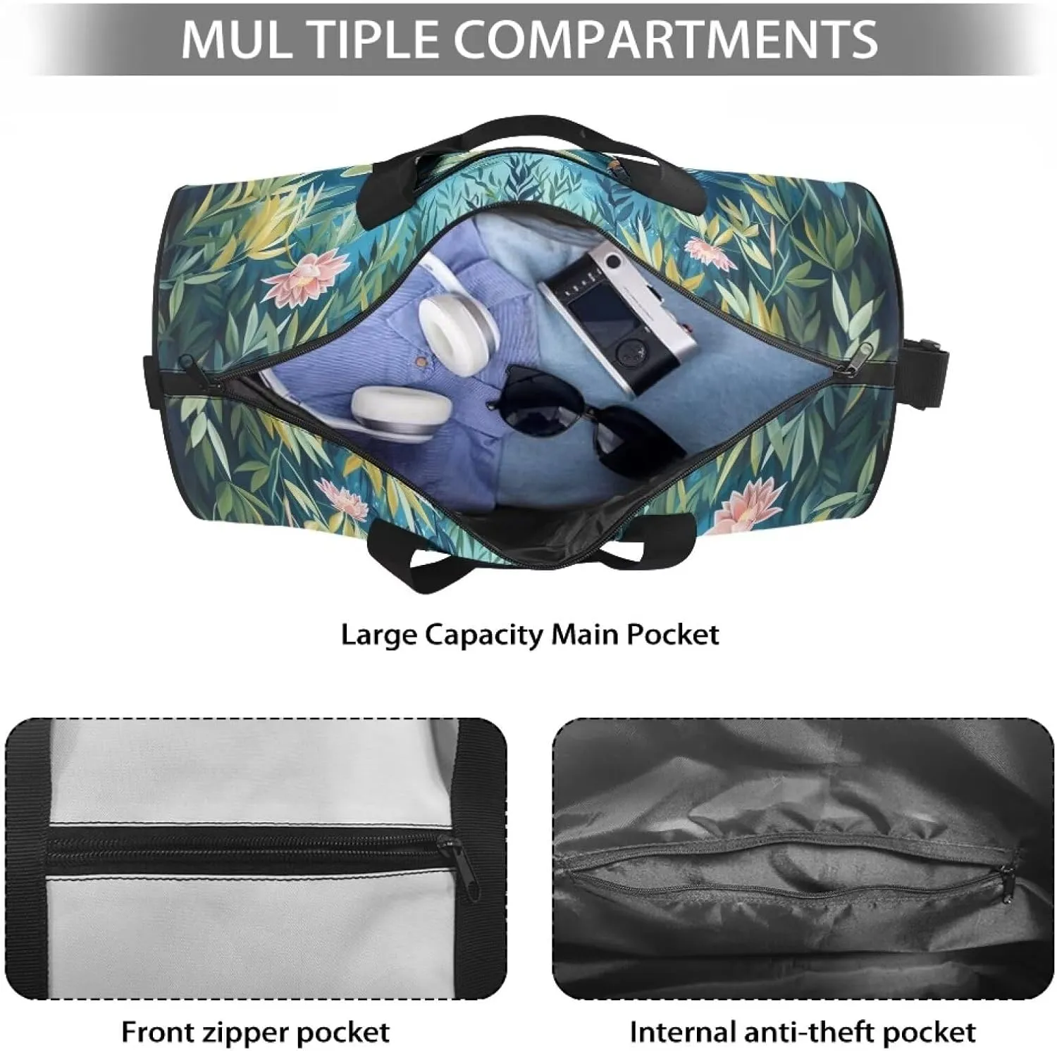 Lotus Pond Travel Duffel Bag, Weekender Bags for Women, Overnight Gym Carry On Tote Bag with Adjustable Strap, Hospital Mom Bag for Labor and Delivery