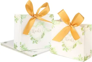 lovecabin 50-Pack Forest Theme Mini Thank You Gift Bags Bulk - Eco-Friendly Kraft Paper with Ribbon for Baby Shower, Wedding, Birthday Parties (Green ribbon)