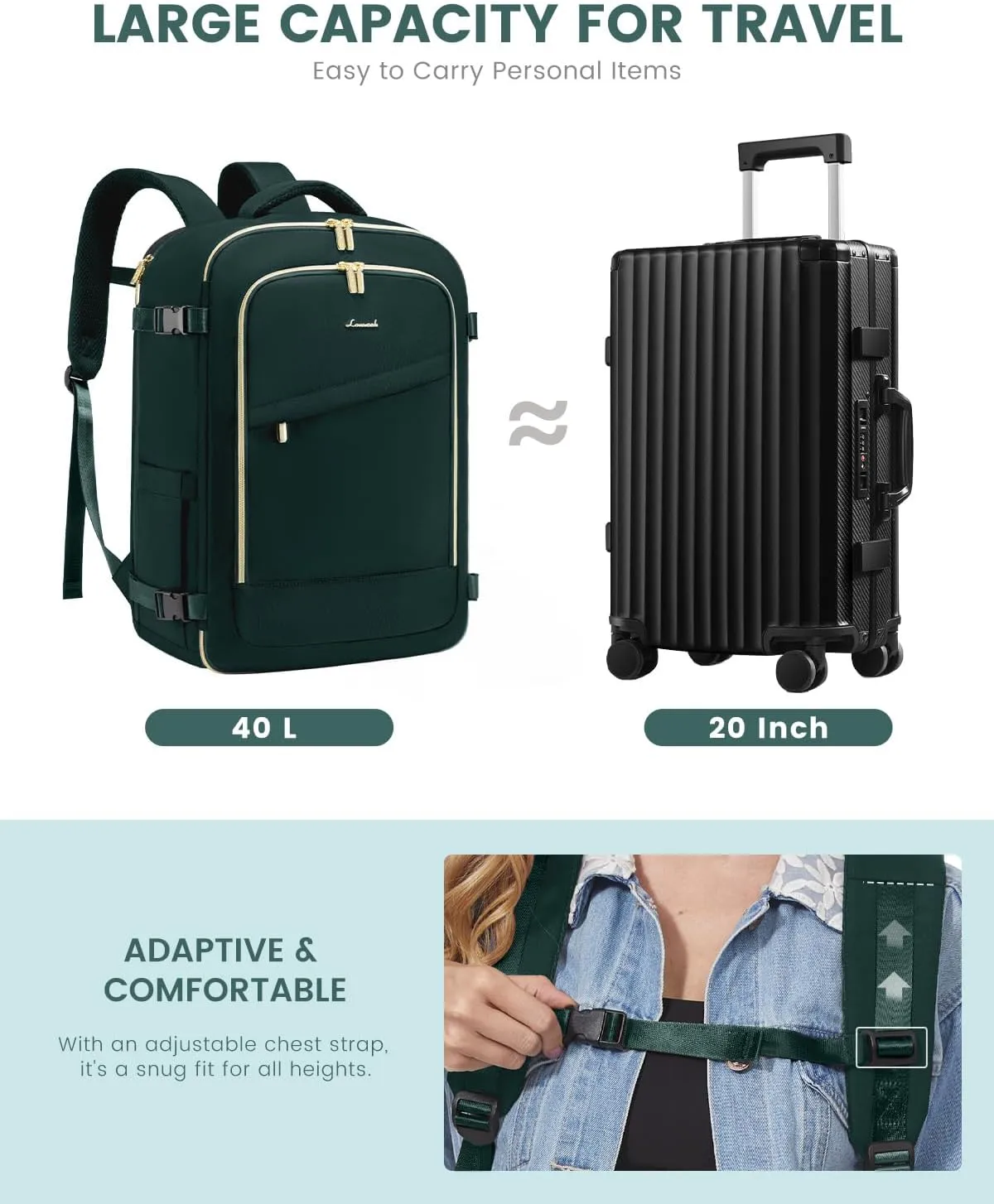 LOVEVOOK 40L Travel Backpack for Women, Carry On Flight Approved, Large Personal Item Bag, Fits 17 Inch Laptop, TSA Approved Luggage with 3 Packing Cubes, Waterproof Weekender Gym Backpack