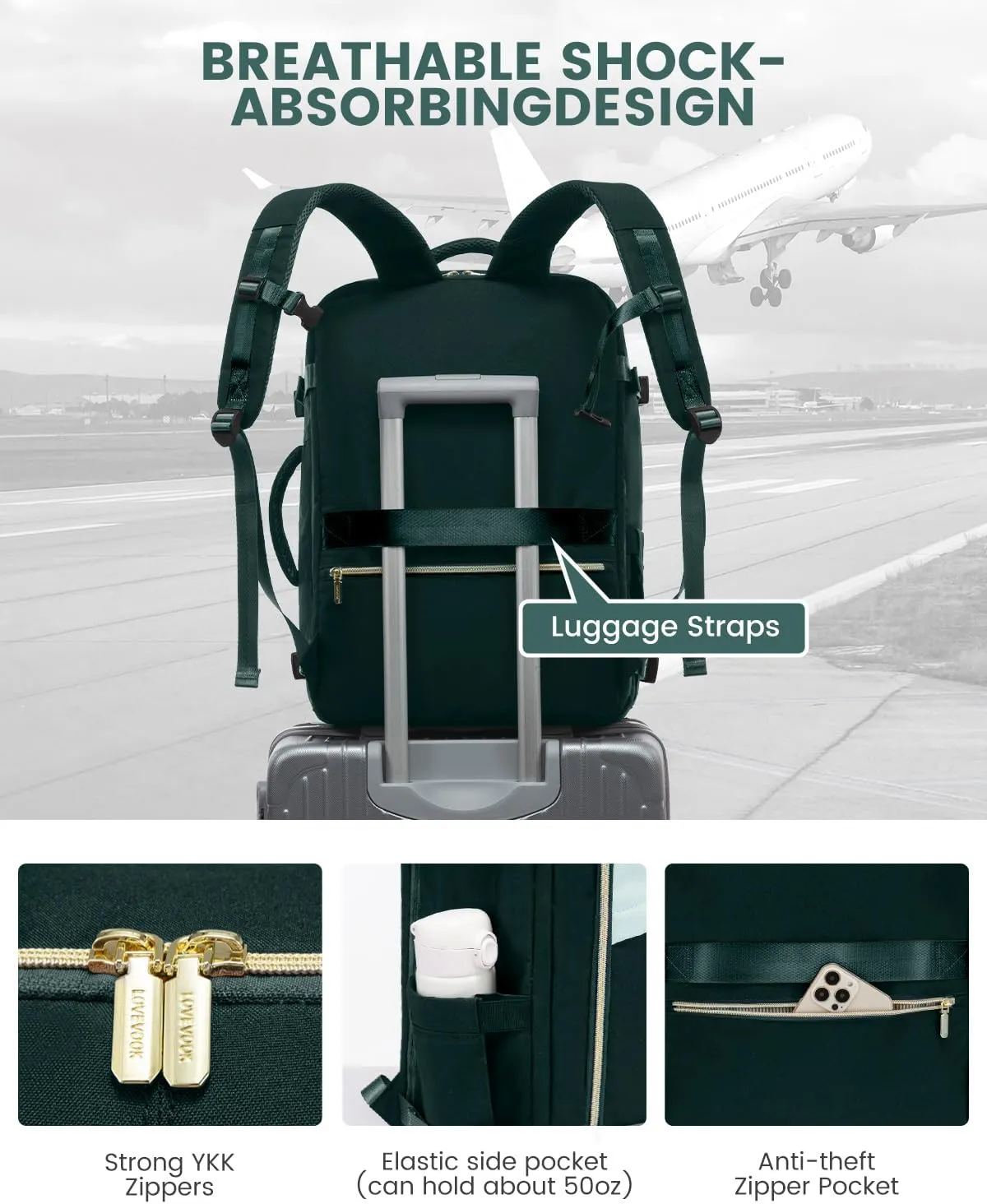 LOVEVOOK 40L Travel Backpack for Women, Carry On Flight Approved, Large Personal Item Bag, Fits 17 Inch Laptop, TSA Approved Luggage with 3 Packing Cubes, Waterproof Weekender Gym Backpack