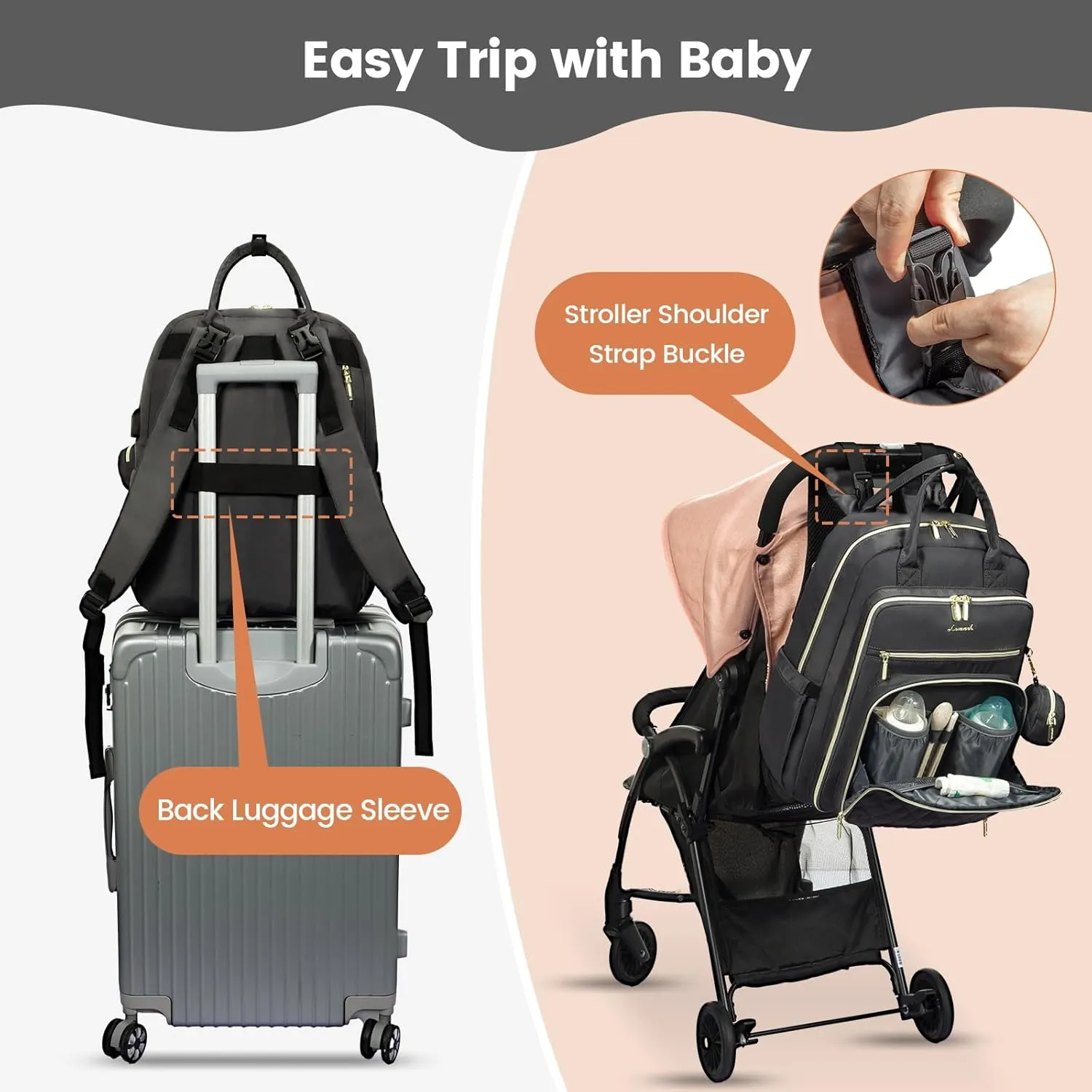 LOVEVOOK Baby Diaper Bag,Waterproof Diaper Backpack with USB Charging Port for Bab, Large Capacity Fit for 15.6 inch Laptop,Dark Grey
