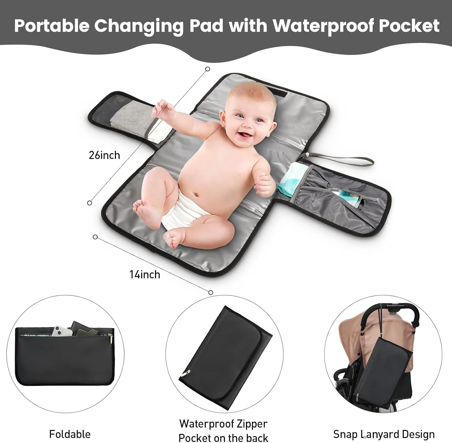 LOVEVOOK Baby Diaper Bag,Waterproof Diaper Backpack with USB Charging Port for Bab, Large Capacity Fit for 15.6 inch Laptop,Dark Grey