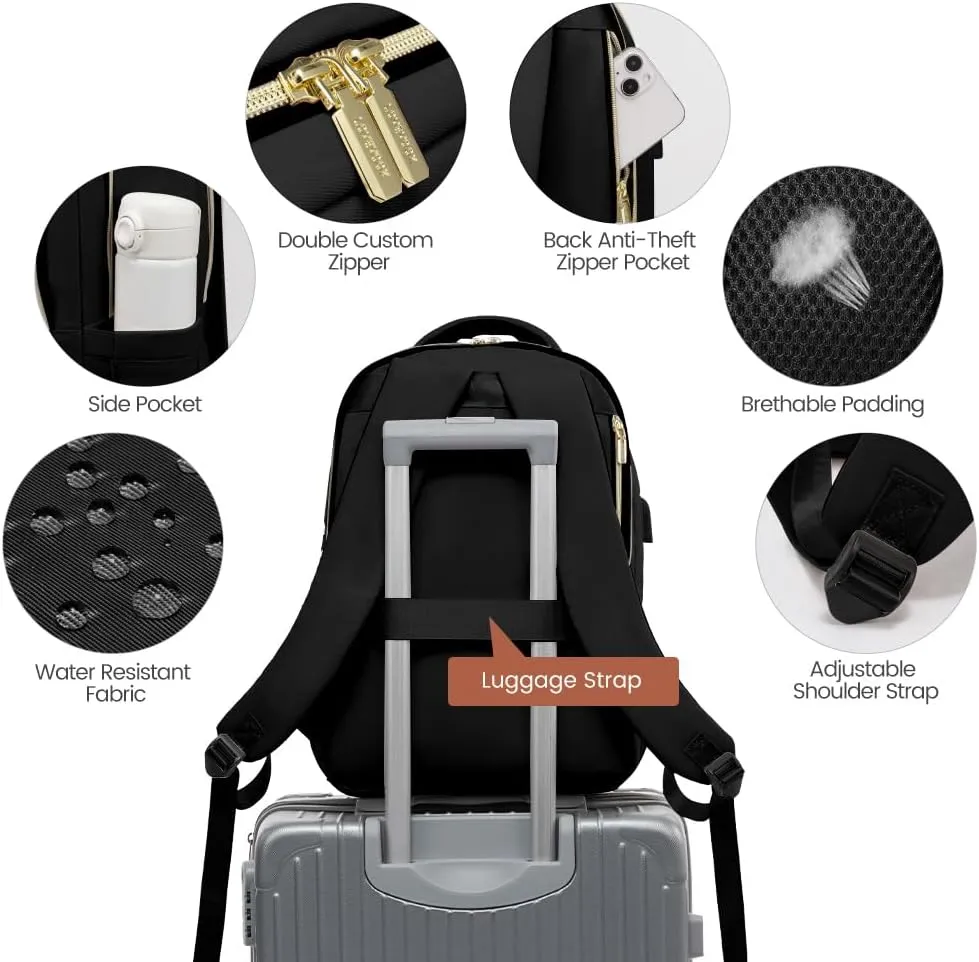 LOVEVOOK Laptop Backpack for Women,17.3 Inch College Work Travel Copmputer Backpack, Backpacks with USB Port, Waterproof Back Pack with Laptop Compartment for Teacher Nurse, Black