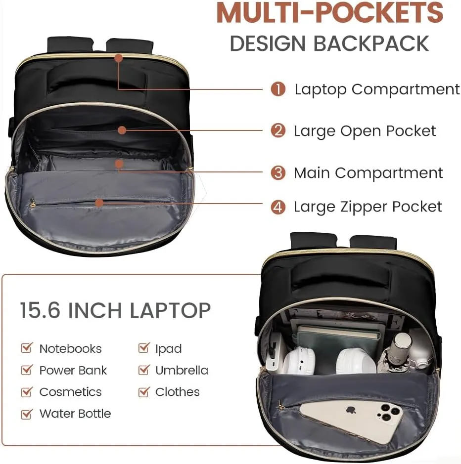 LOVEVOOK Laptop Backpack for Women,17.3 Inch College Work Travel Copmputer Backpack, Backpacks with USB Port, Waterproof Back Pack with Laptop Compartment for Teacher Nurse, Black