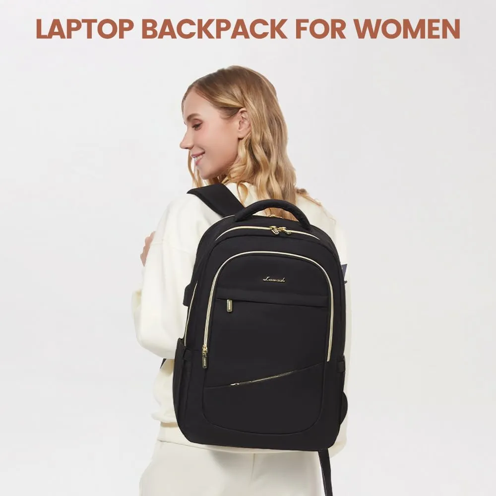 LOVEVOOK Laptop Backpack for Women,17.3 Inch College Work Travel Copmputer Backpack, Backpacks with USB Port, Waterproof Back Pack with Laptop Compartment for Teacher Nurse, Black