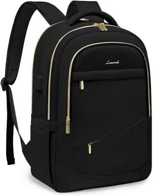 LOVEVOOK Laptop Backpack for Women,17.3 Inch College Work Travel Copmputer Backpack, Backpacks with USB Port, Waterproof Back Pack with Laptop Compartment for Teacher Nurse, Black