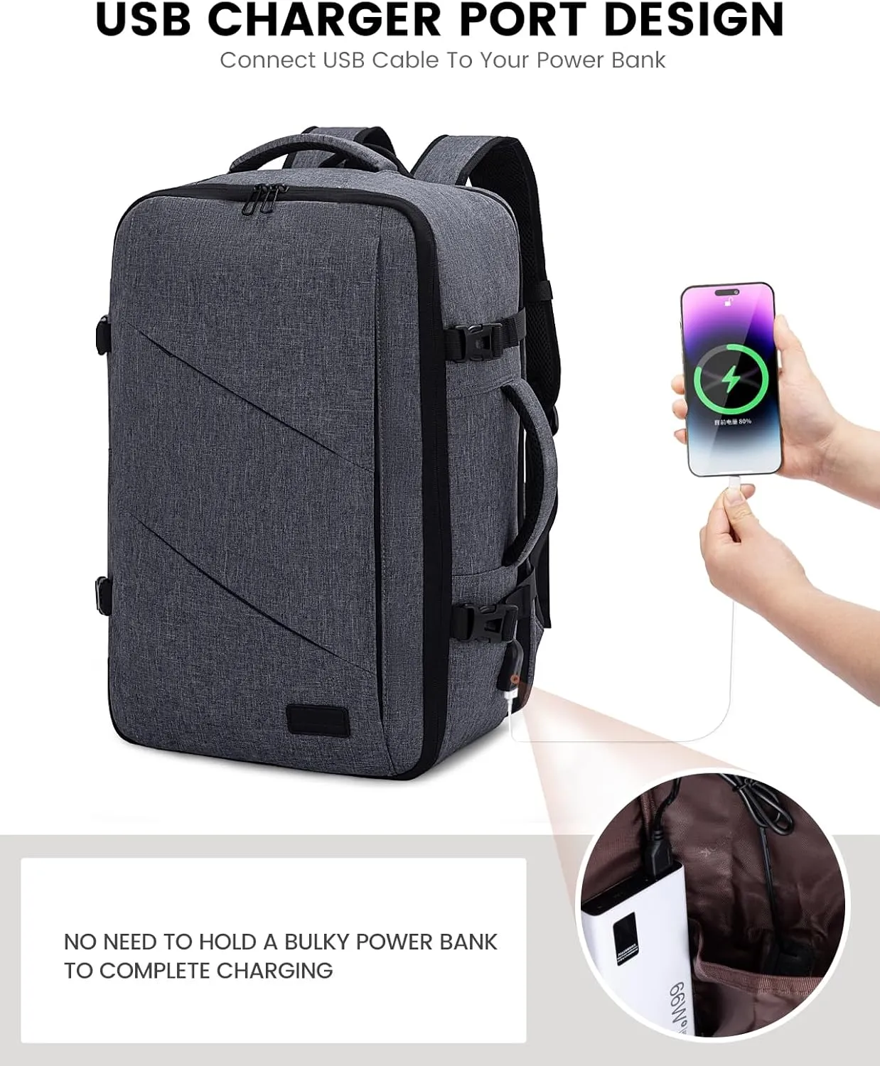LOVEVOOK Travel Backpack, 40L Extra Large Backpack, Carry on Backpack 17 Inch with USB Port, Water Resistant Business Backpack for Men Women, Dark Grey