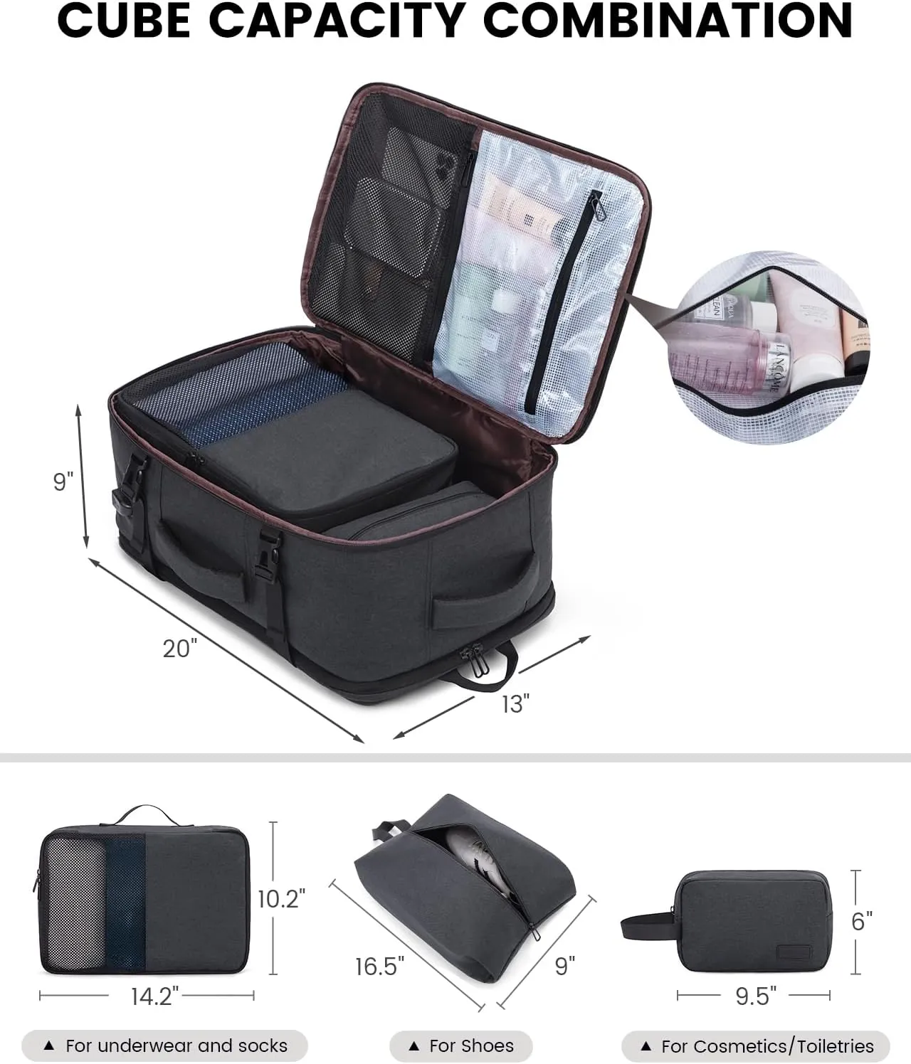 LOVEVOOK Travel Backpack, 40L Extra Large Backpack, Carry on Backpack 17 Inch with USB Port, Water Resistant Business Backpack for Men Women, Dark Grey