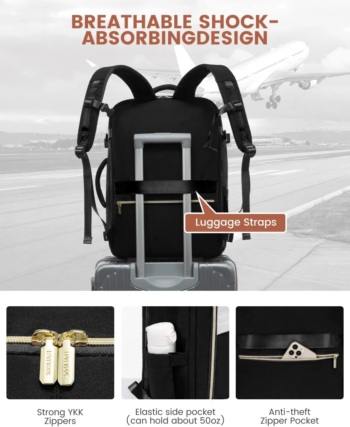 LOVEVOOK Travel Backpack for Women, 40L Carry On Backpack for Airplanes, Personal Item Bag for Airlines Fits 17 inch Laptop,TSA Approved Luggage with 3 Packing Cubes,Waterproof Weekender Gym back pack