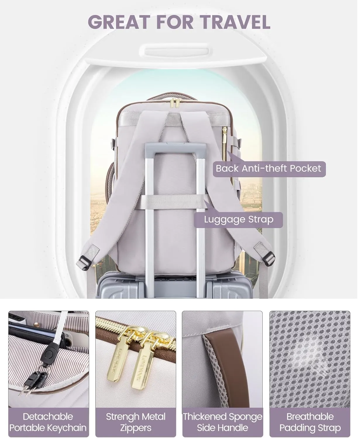 LOVEVOOK Travel Backpack for Women,40L Carry On Backpack for Airplanes,17.3 Inch Laptop Personal Item Travel Bag
