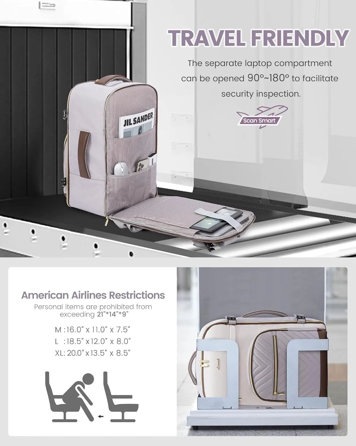 LOVEVOOK Travel Backpack for Women,40L Carry On Backpack for Airplanes,17.3 Inch Laptop Personal Item Travel Bag