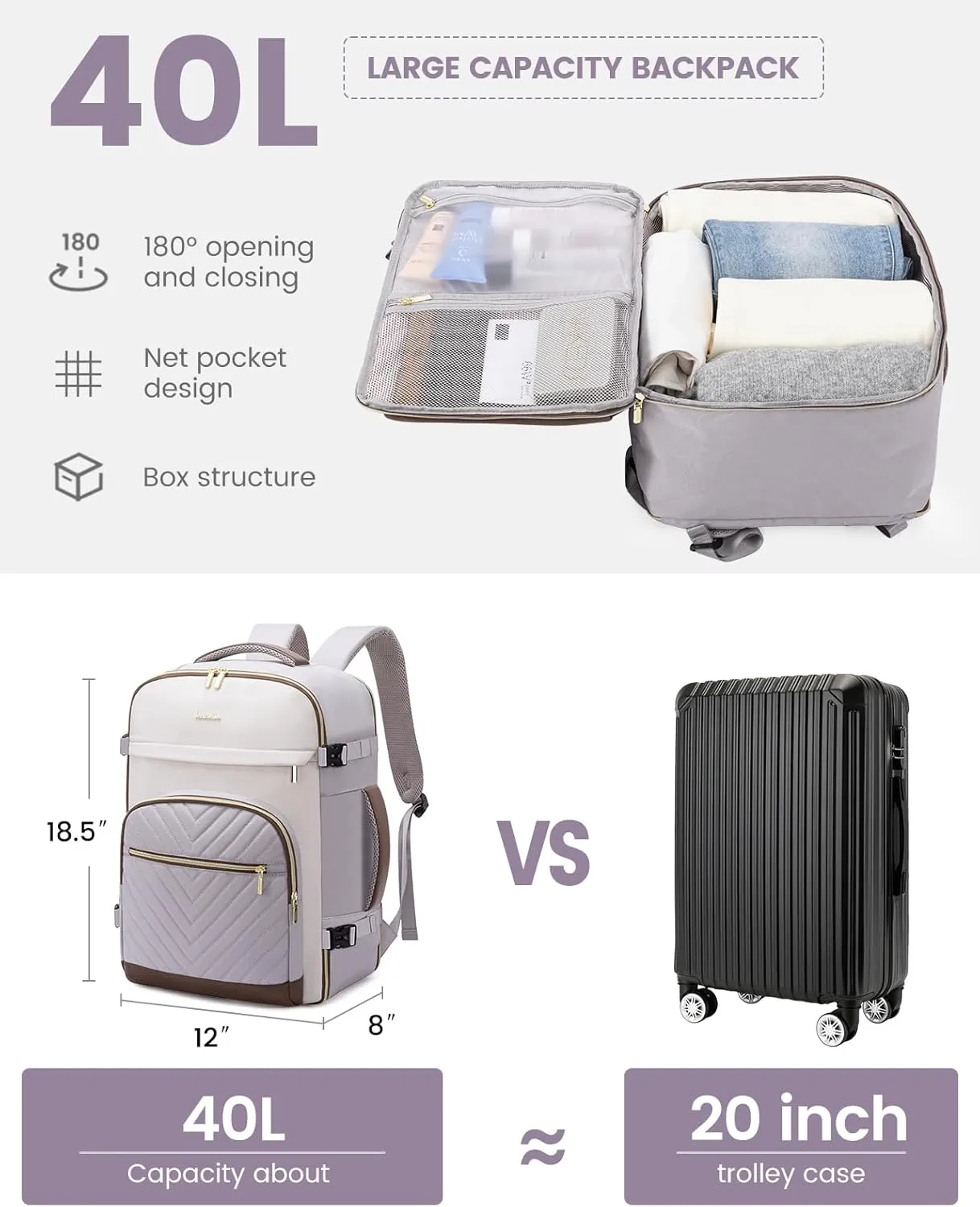 LOVEVOOK Travel Backpack for Women,40L Carry On Backpack for Airplanes,17.3 Inch Laptop Personal Item Travel Bag