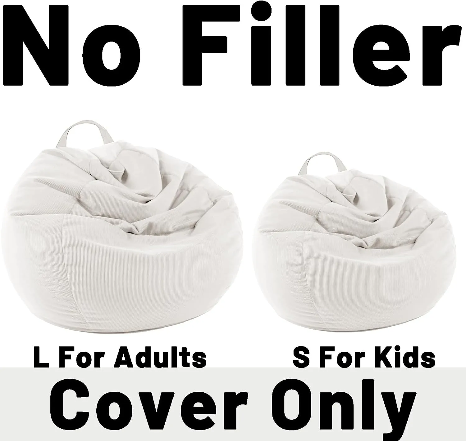 LPMOERA Stuffed Animal Storage Bean Bag Chair Cover (No Filler) for Kids and Adults.Pets Dogs/Cats Lazy Beds.Soft Stuffable Bean Bag for Organizing Children Plush Toys or Memory Foam White S