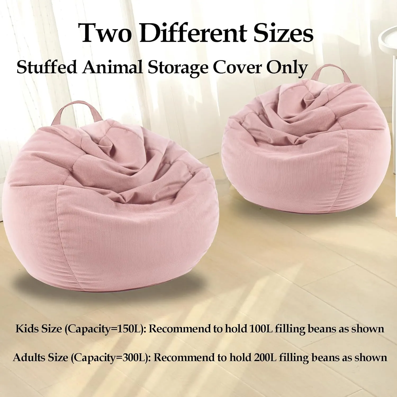 LPMOERA Stuffed Animal Storage Bean Bag Chair Cover (No Filler) for Kids and Adults.Pets Dogs/Cats Lazy Beds.Soft Stuffable Bean Bag for Organizing Children Plush Toys or Memory Foam White S