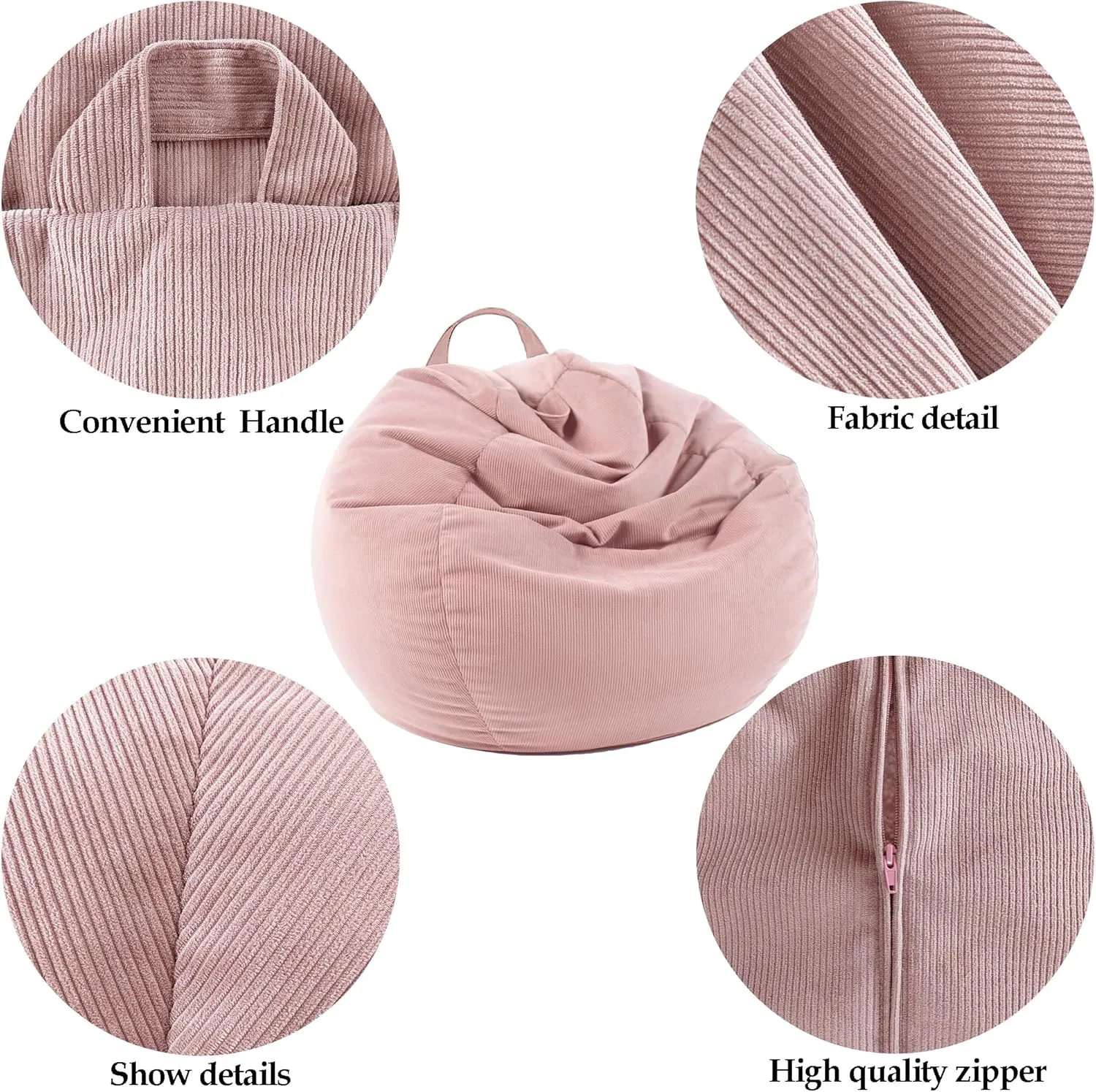 LPMOERA Stuffed Animal Storage Bean Bag Chair Cover (No Filler) for Kids and Adults.Pets Dogs/Cats Lazy Beds.Soft Stuffable Bean Bag for Organizing Children Plush Toys or Memory Foam White S