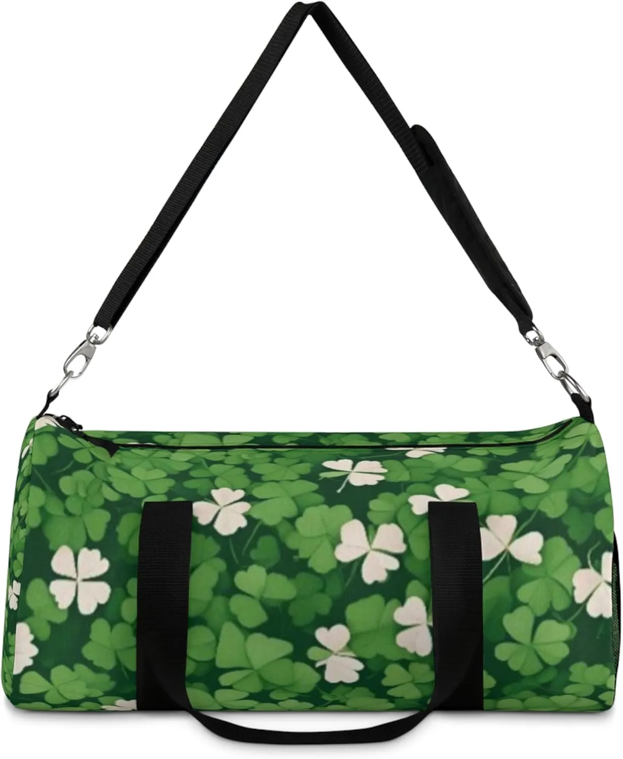 Lucky Clover Duffel Bag – Green Shamrock Pattern – Lightweight Gym & Travel Bag with Black Straps
