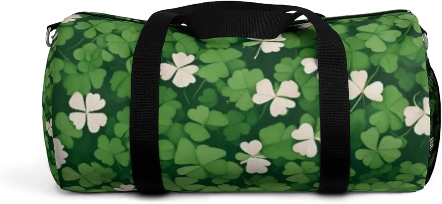 Lucky Clover Duffel Bag – Green Shamrock Pattern – Lightweight Gym & Travel Bag with Black Straps