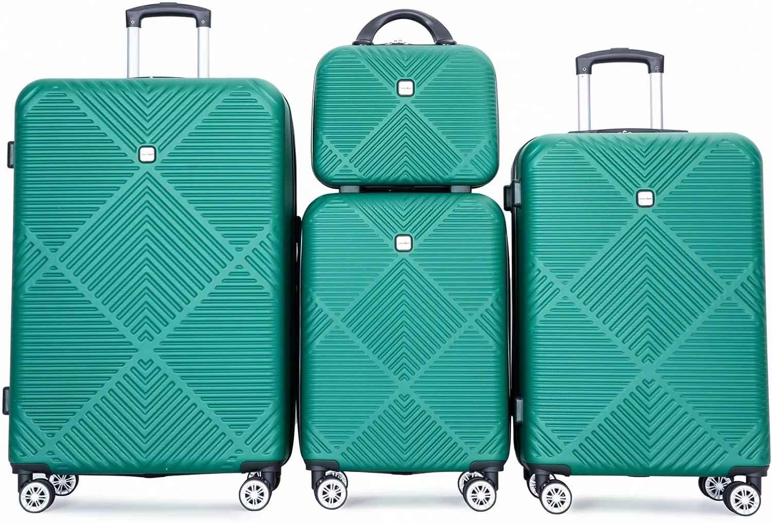Luggage 4 Piece Set, Hardshell ABS Suitcase Set with Double Spinner Wheels, Lightweight Durable Luggage set, Carry On and Checked Travel Large Luggage, Dark Green