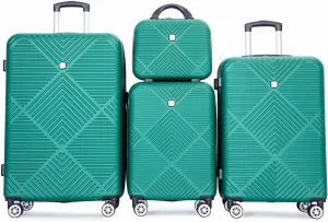 Luggage 4 Piece Set, Hardshell ABS Suitcase Set with Double Spinner Wheels, Lightweight Durable Luggage set, Carry On and Checked Travel Large Luggage, Dark Green