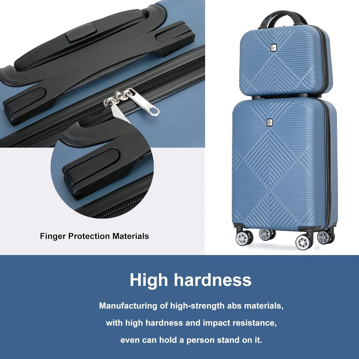 Luggage 4 Piece Set, Hardshell ABS Suitcase Set with Double Spinner Wheels, Lightweight Suitcase, Carry On and Checked Travel Luggage, Dark Blue