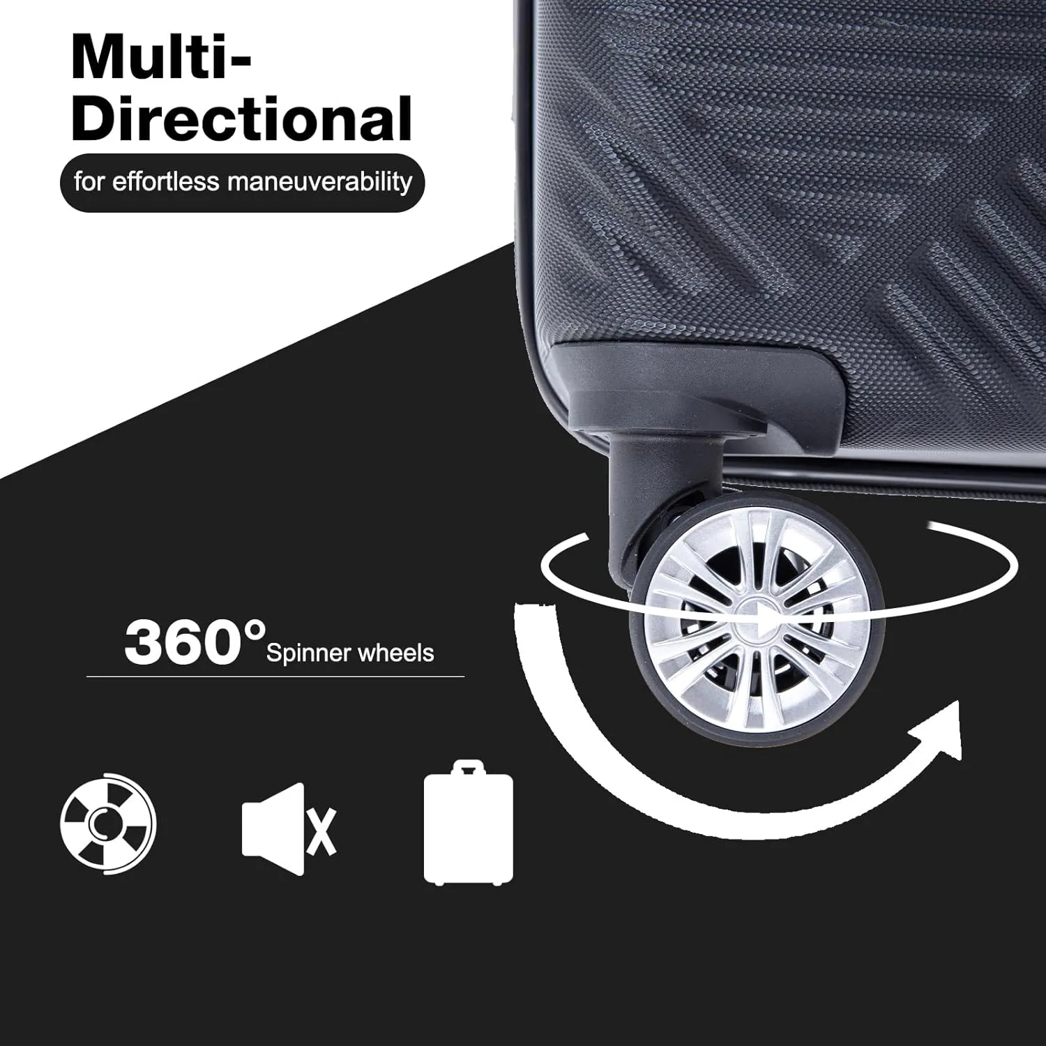Luggage 4 Piece Set, Hardshell ABS Suitcase Set with Double Spinner Wheels, Lightweight Suitcase, Carry On and Checked Travel Luggage,Dark Black