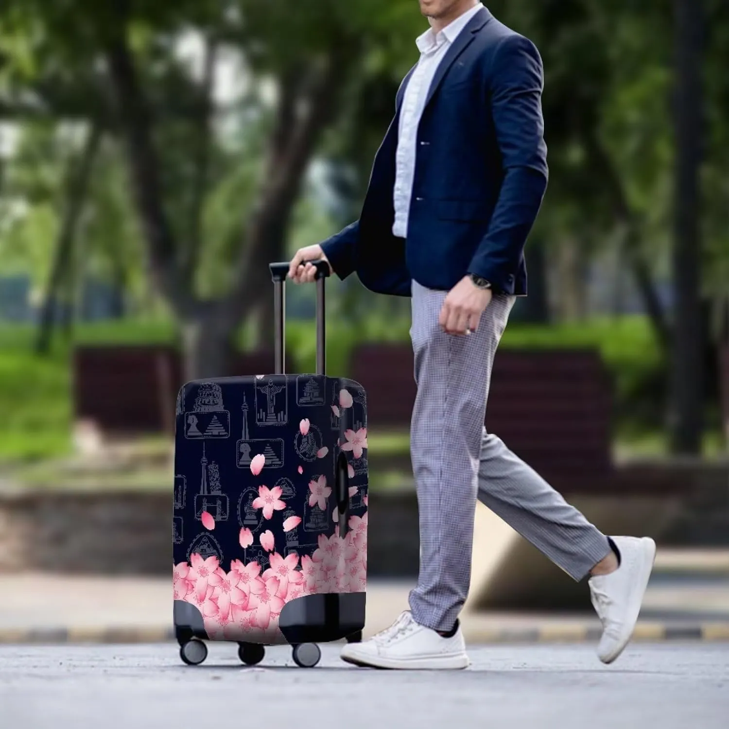 Luggage Cover, Sturdy Baggage Covers with Unique Prints Dustproof & Scratchproof Protector Lightweight for Family/Business Travel Pink Flowers