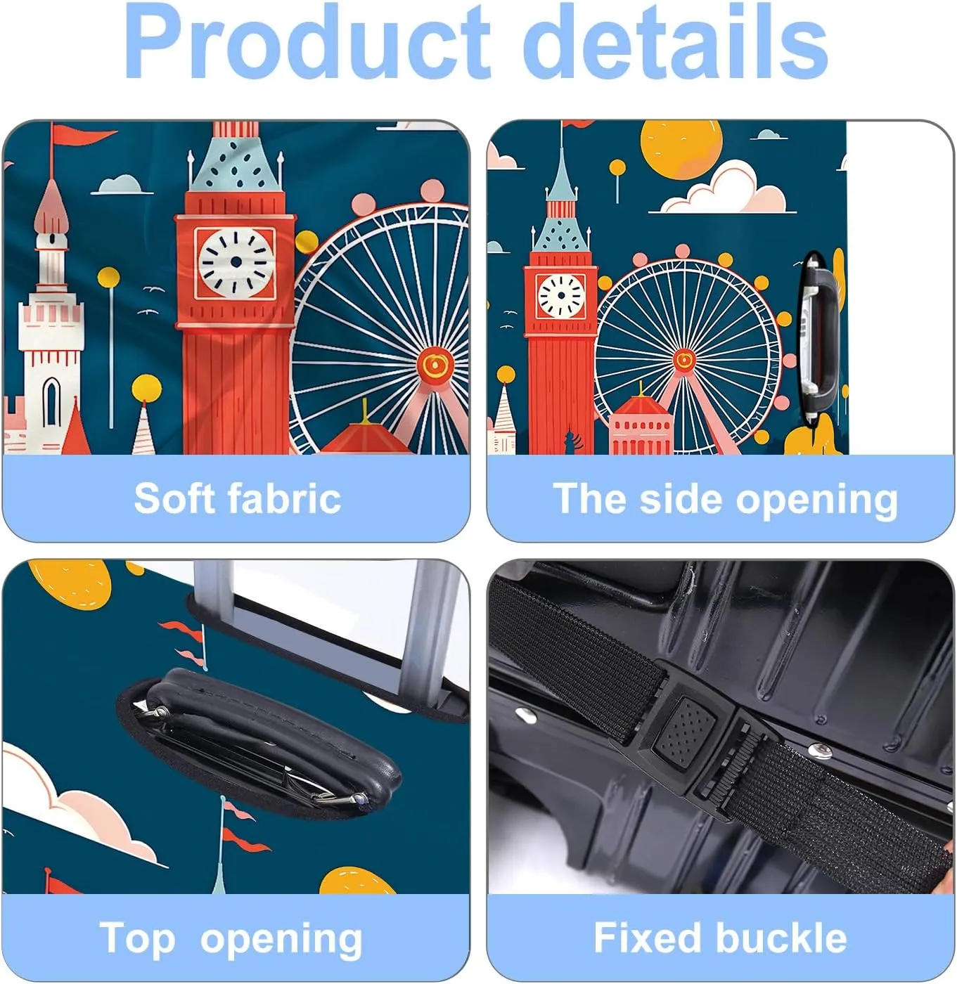 Luggage Cover Washable Suitcase Protector Anti-Scratch,Stretchable Fit for 18-32Inch Luggage Durable Travel Bag Cover with Zipper Closure (London, M(22-25inch suitcase))