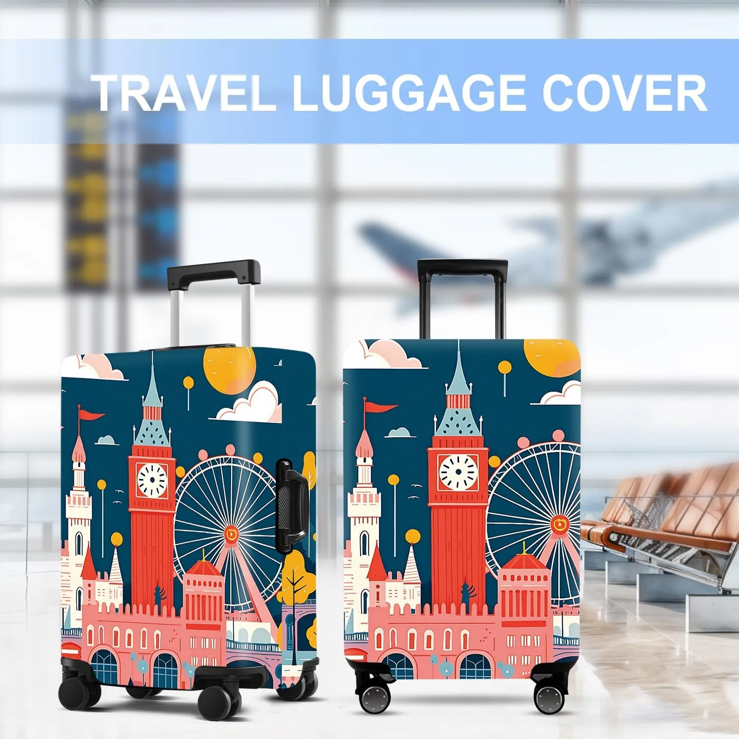 Luggage Cover Washable Suitcase Protector Anti-Scratch,Stretchable Fit for 18-32Inch Luggage Durable Travel Bag Cover with Zipper Closure (London, M(22-25inch suitcase))