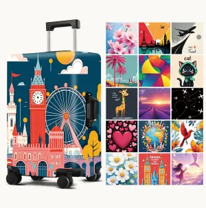 Luggage Cover Washable Suitcase Protector Anti-Scratch,Stretchable Fit for 18-32Inch Luggage Durable Travel Bag Cover with Zipper Closure (London, M(22-25inch suitcase))
