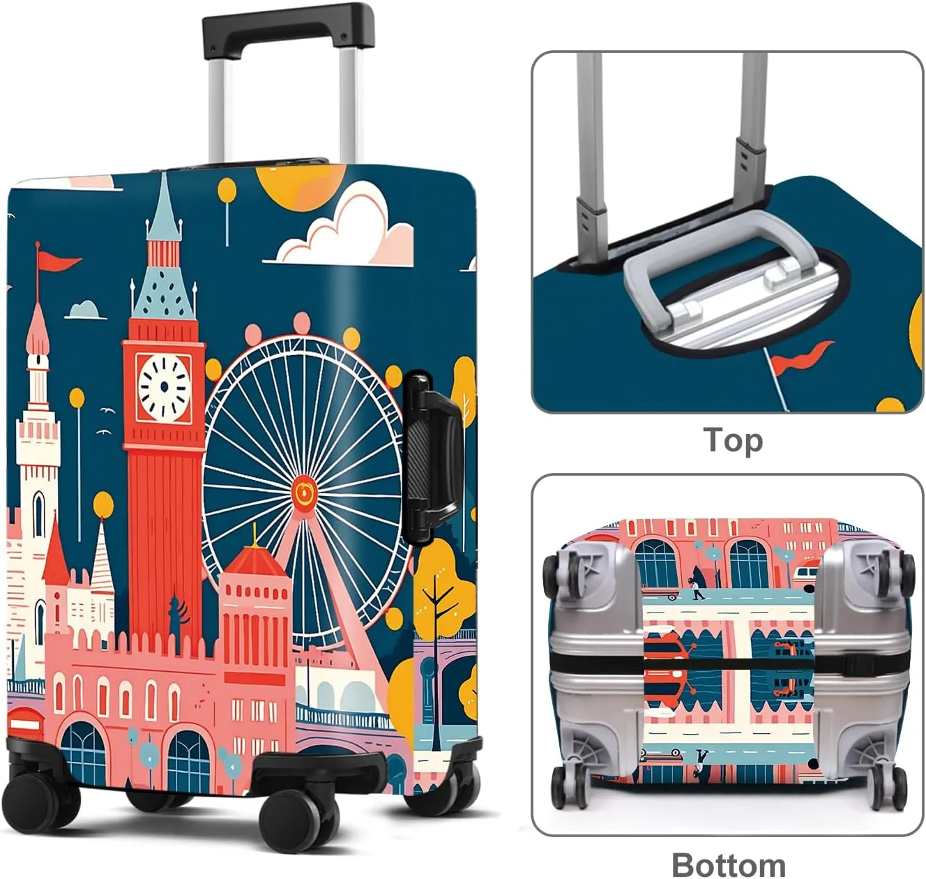 Luggage Cover Washable Suitcase Protector Anti-Scratch,Stretchable Fit for 18-32Inch Luggage Durable Travel Bag Cover with Zipper Closure (London, M(22-25inch suitcase))