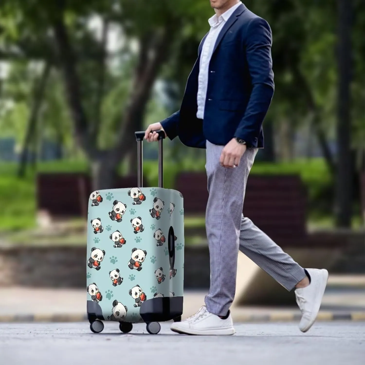 Luggage Covers Apple Suitcase Covers Panda Carry on Luggage Cover Protector Luggage Dust Cover Carry on Cover Protector Carry on Protector Cover Suitcase Sleeve (L Size for 25-28 Inch)