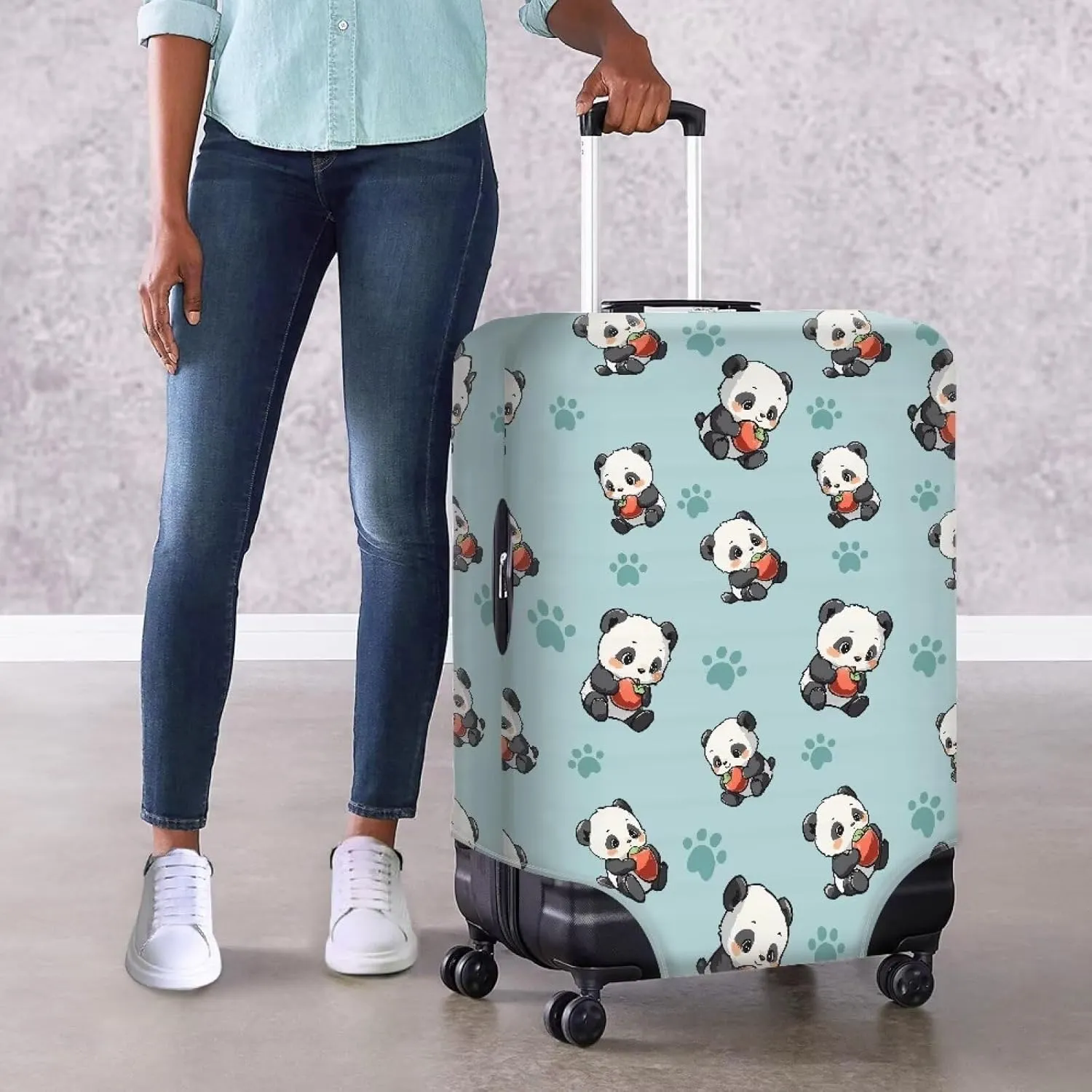 Luggage Covers Apple Suitcase Covers Panda Carry on Luggage Cover Protector Luggage Dust Cover Carry on Cover Protector Carry on Protector Cover Suitcase Sleeve (L Size for 25-28 Inch)