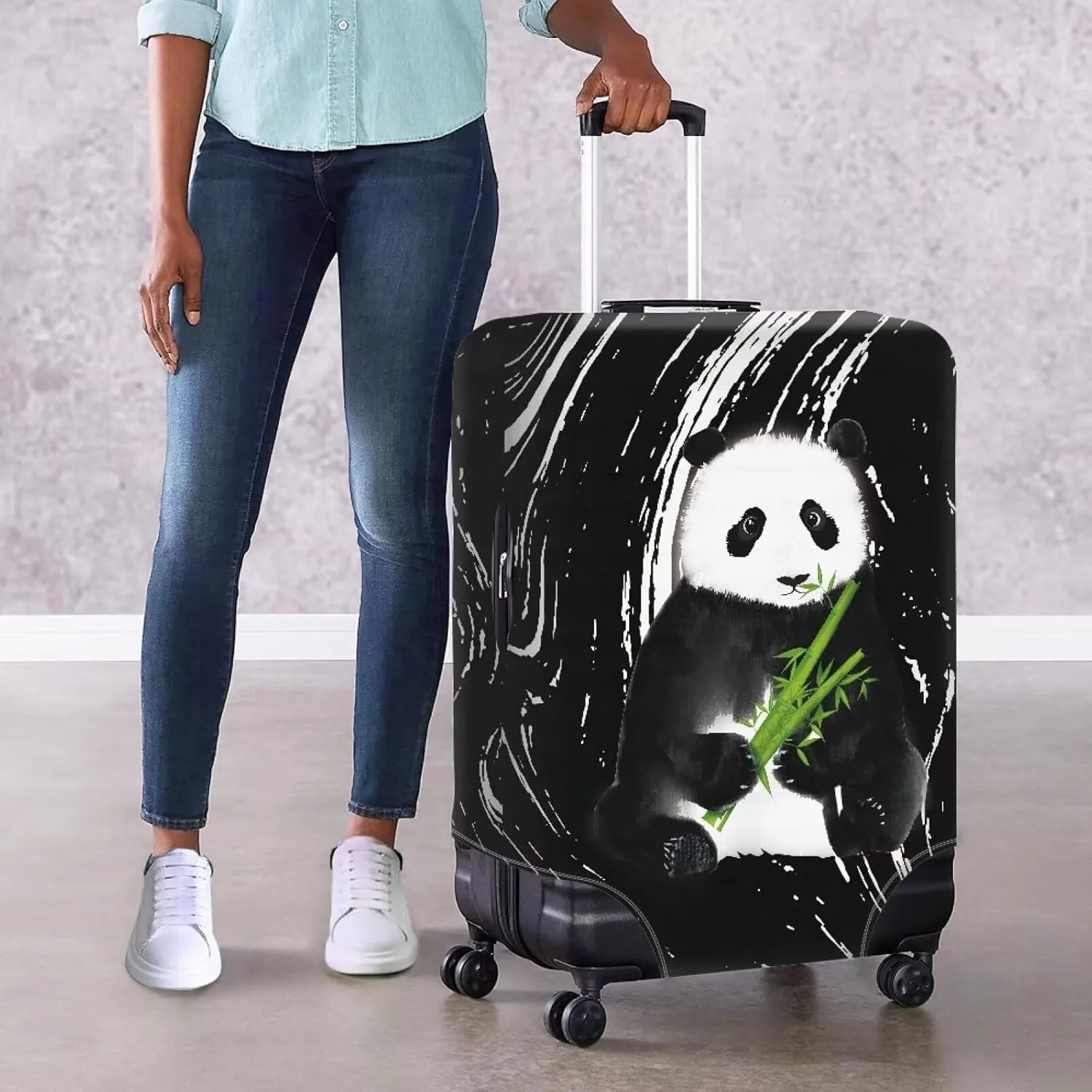 Luggage Covers Black Luggage Covers White Panda Carry on Luggage Cover Luggage Dust Cover Luggage Protector Covers Luggage Dust Cover Suitcase Sleeve for Luggage (L Size for 25-28 Inch)