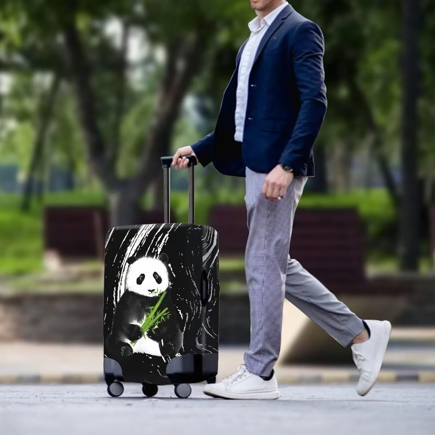 Luggage Covers Black Luggage Covers White Panda Carry on Luggage Cover Luggage Dust Cover Luggage Protector Covers Luggage Dust Cover Suitcase Sleeve for Luggage (L Size for 25-28 Inch)