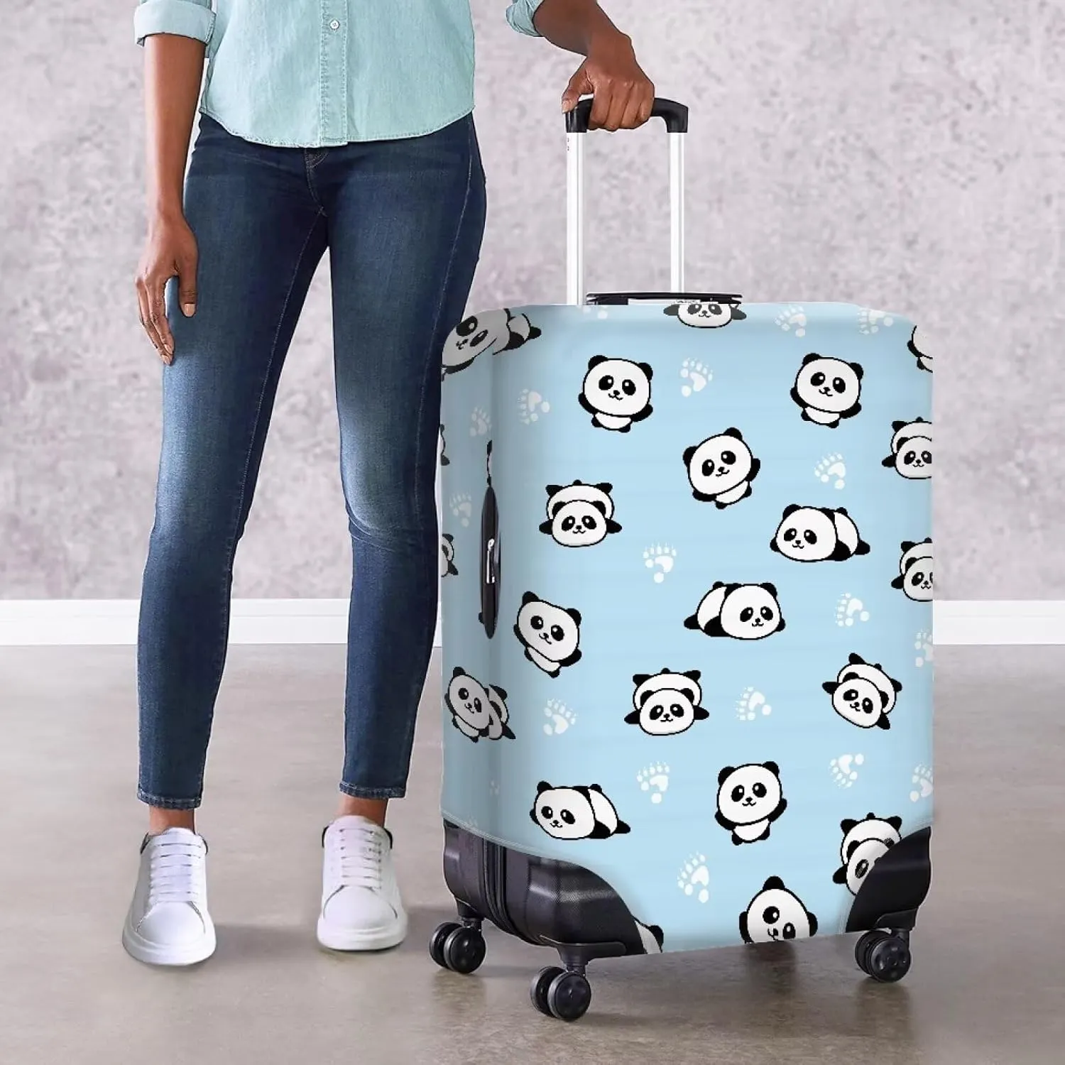 Luggage Covers Blue Travel Luggage Cover Panda Suitcase Cover Case Luggage Protector Durable Baggage Cover Luggage Dust Cover Carry on Cover Apply 25-28 inch Suitcase Protector Size L