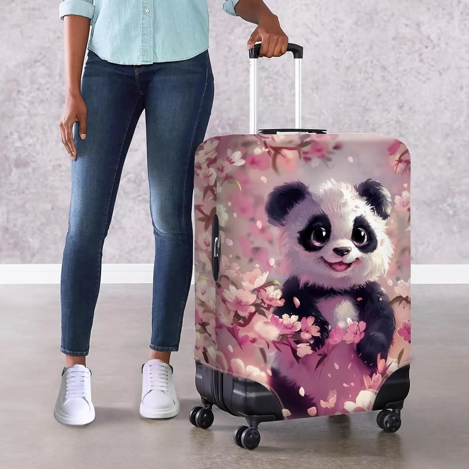 Luggage Covers Cherry Blossoms Luggage Cover Panda Suitcase Cover Protector Luggage Protector Cover Lightweight Baggage Cover Dust Cover Luggage Dust Cover Carry on Cover Fit 25-28 Inch-L