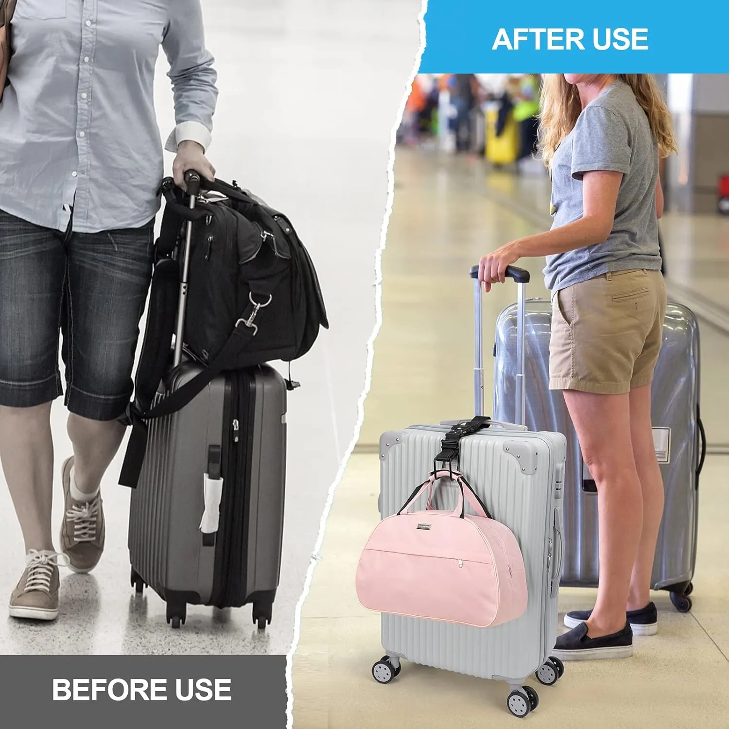Luggage Hook Strap, Luggage J Hooks to Add a Bag Flight Attendant, Adjustable Luggage Connector Hook with Hands Free