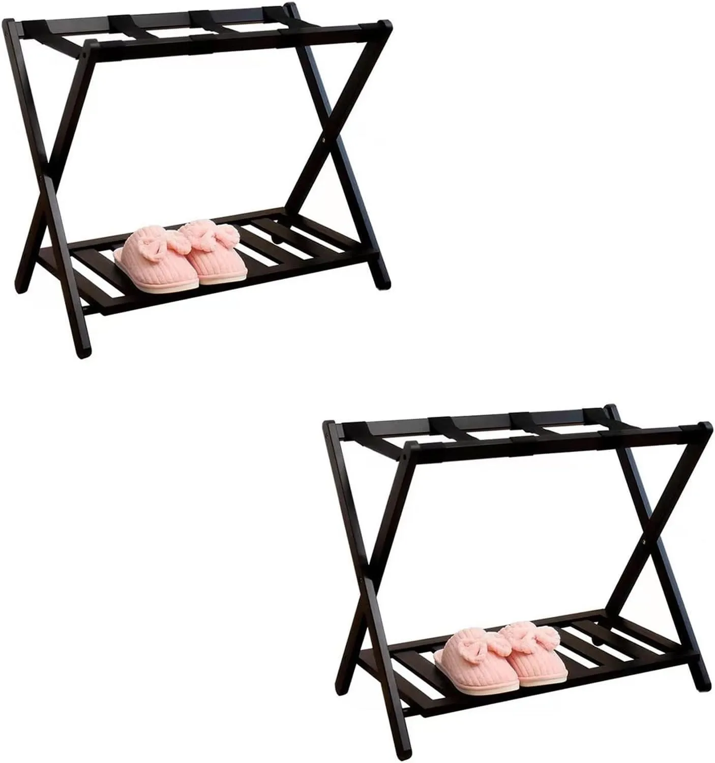 Luggage Rack 2 Pack - Suitcase Stand, Black Solid Wood Travel Bag Organizer for Hotel Rooms,Floor Shelf Travel Bag Organizer, Hotel/Bedroom/Guest Room, Solid Wood, 68X48X58CM (Size : 2pcs)