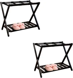 Luggage Rack 2 Pack - Suitcase Stand, Black Solid Wood Travel Bag Organizer for Hotel Rooms,Floor Shelf Travel Bag Organizer, Hotel/Bedroom/Guest Room, Solid Wood, 68X48X58CM (Size : 2pcs)