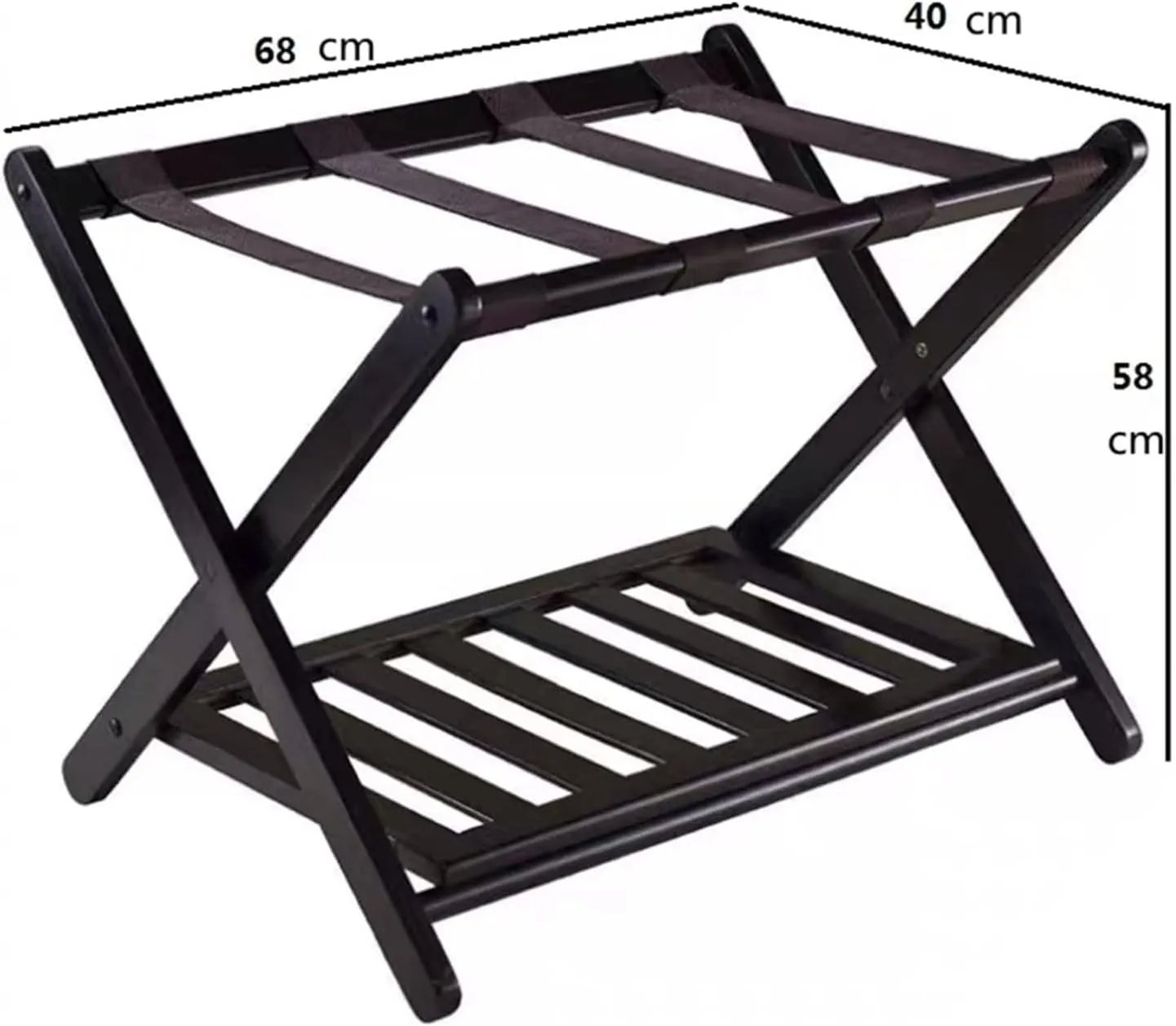 Luggage Rack 2 Pack - Suitcase Stand, Black Solid Wood Travel Bag Organizer for Hotel Rooms,Floor Shelf Travel Bag Organizer, Hotel/Bedroom/Guest Room, Solid Wood, 68X48X58CM (Size : 2pcs)