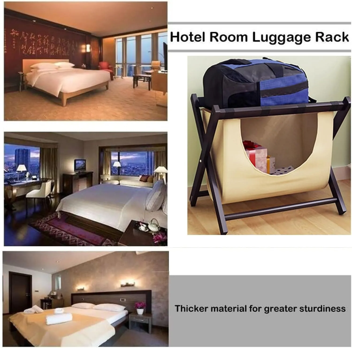 Luggage Rack Black - Suitcase Stand, Black Solid Wood Travel Bag Organizer for Hotel Rooms, Extended Foldable Suitcase Rack with Shoe Rack, Clothes Storage Bags, 63X45X50CM (Size : 1pcs) Sta
