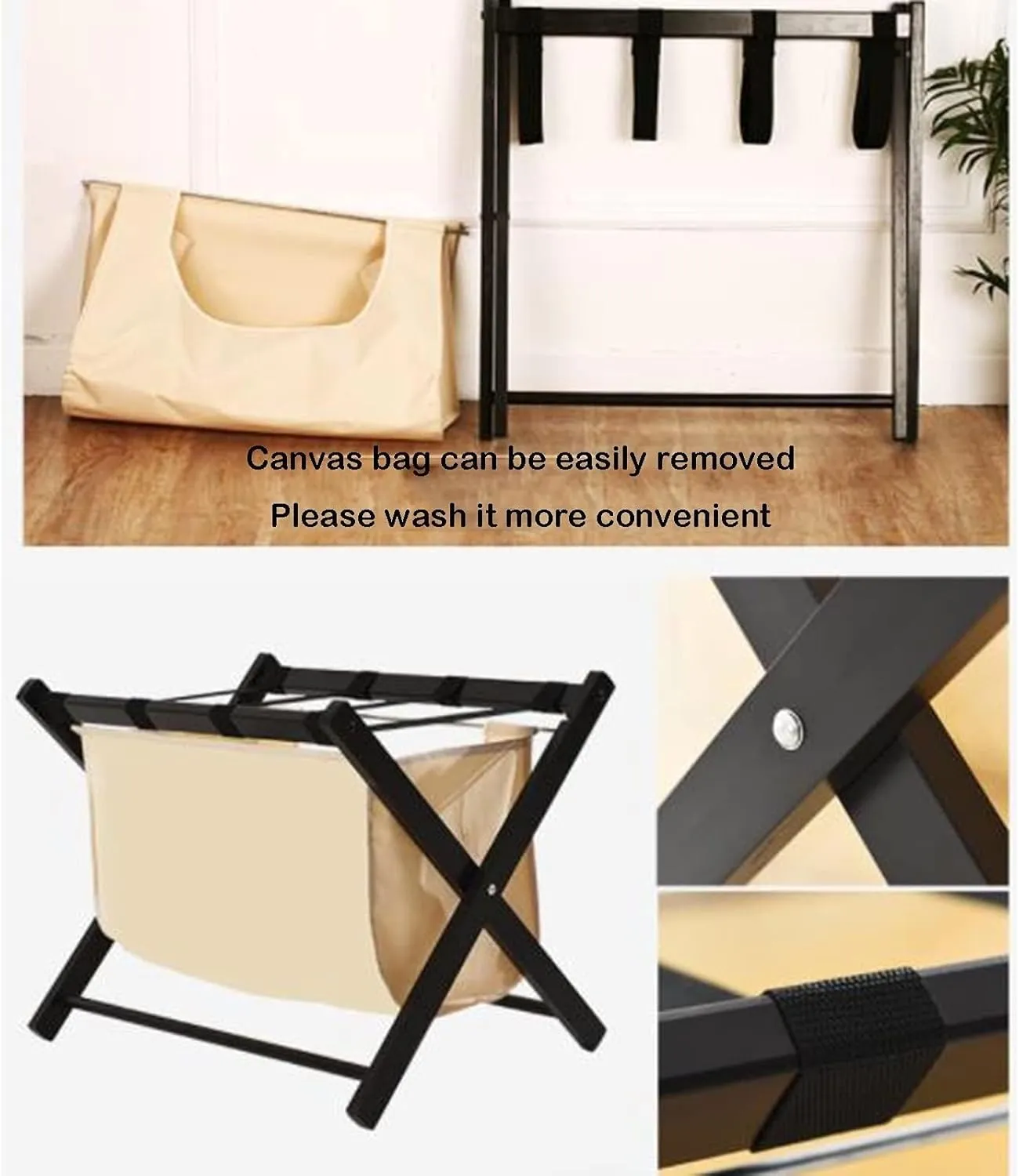 Luggage Rack Black - Suitcase Stand, Black Solid Wood Travel Bag Organizer for Hotel Rooms, Extended Foldable Suitcase Rack with Shoe Rack, Clothes Storage Bags, 63X45X50CM (Size : 1pcs) Sta
