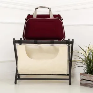 Luggage Rack - Suitcase Stand Wood, with Cloth Pockets Foldable Suitcase Holders, Clothes Storage Bags with Shoe Rack, Black Solid Wood Travel Bag Organizer for Hotel Rooms，63X45X50CM ( Size : 1pcs )