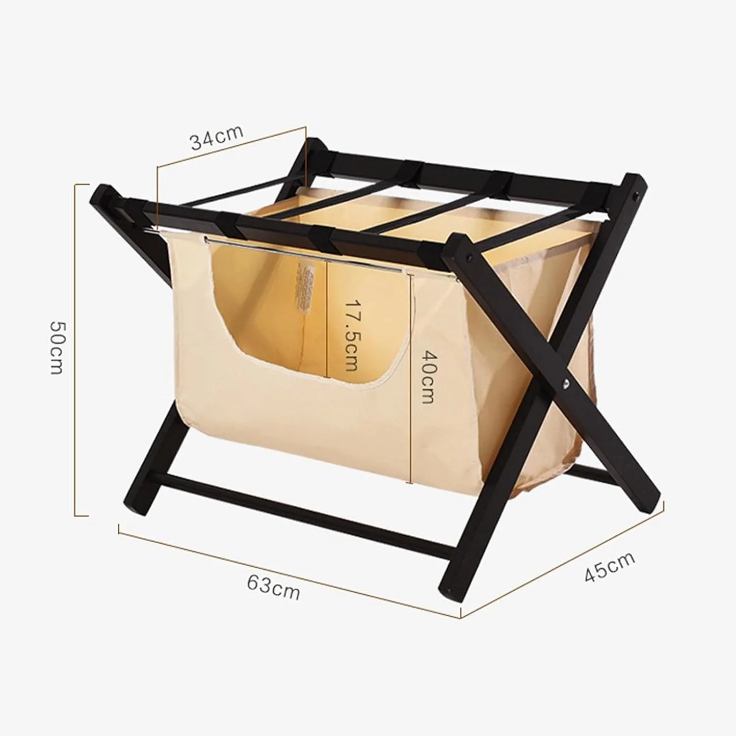 Luggage Rack - Suitcase Stand Wood, with Cloth Pockets Foldable Suitcase Holders, Clothes Storage Bags with Shoe Rack, Black Solid Wood Travel Bag Organizer for Hotel Rooms，63X45X50CM ( Size : 1pcs )