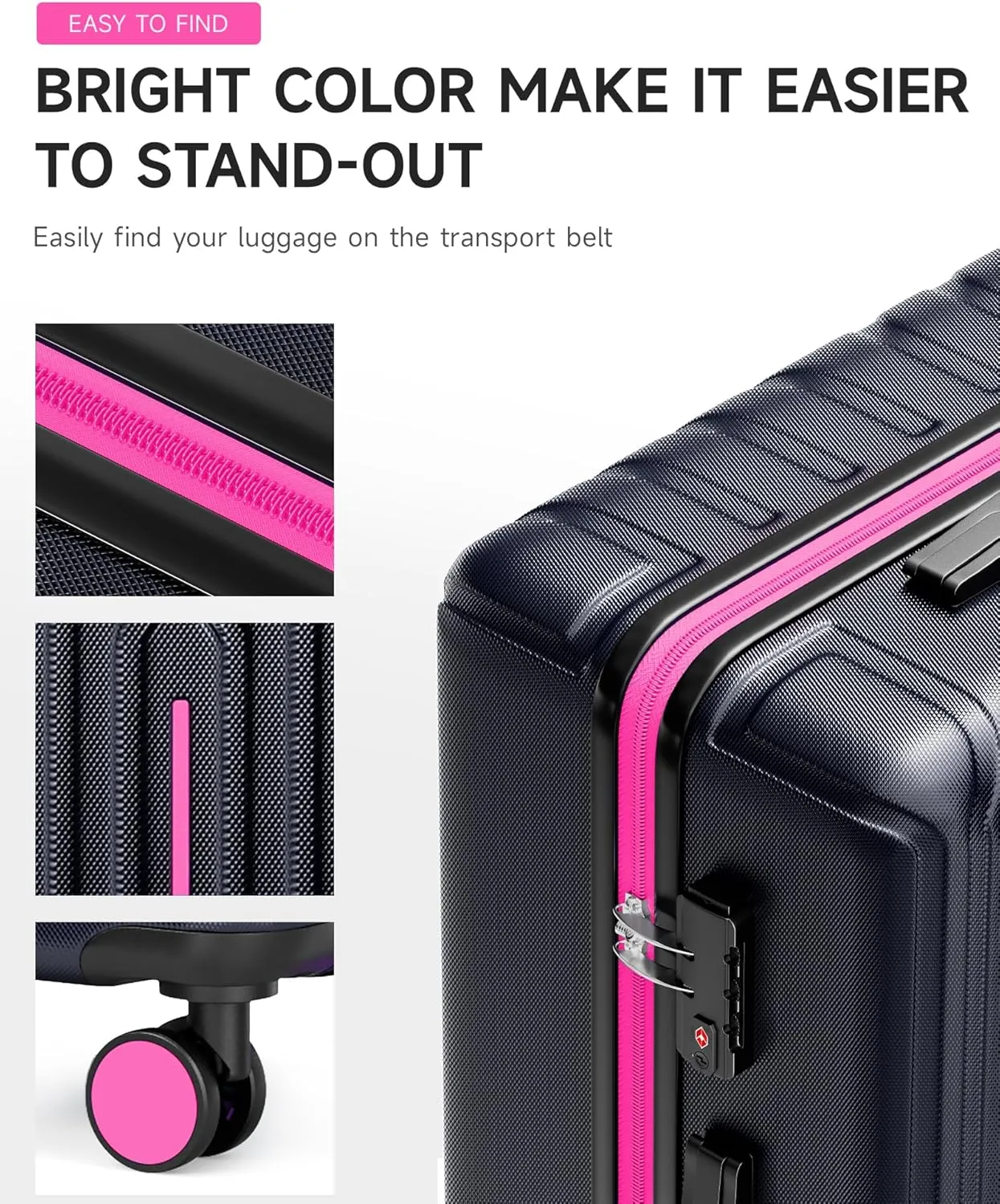 Luggage Sets 3 Piece Hardside Suitcase with Double Spinner Wheels Durable Lightweight Shell with Tsa Lock (20/24/28in) Rose Red With Dark Blue