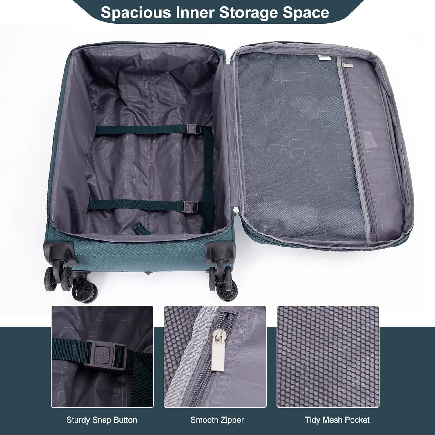 Luggage Sets 5 Piece Softside Expandable Suitcase set With Spinner Wheels Duffel Bag And Toiletry Bag, Lightweight Carry-On And Checked Luggage (10" 16" 18" 23" 27"), Dark Green