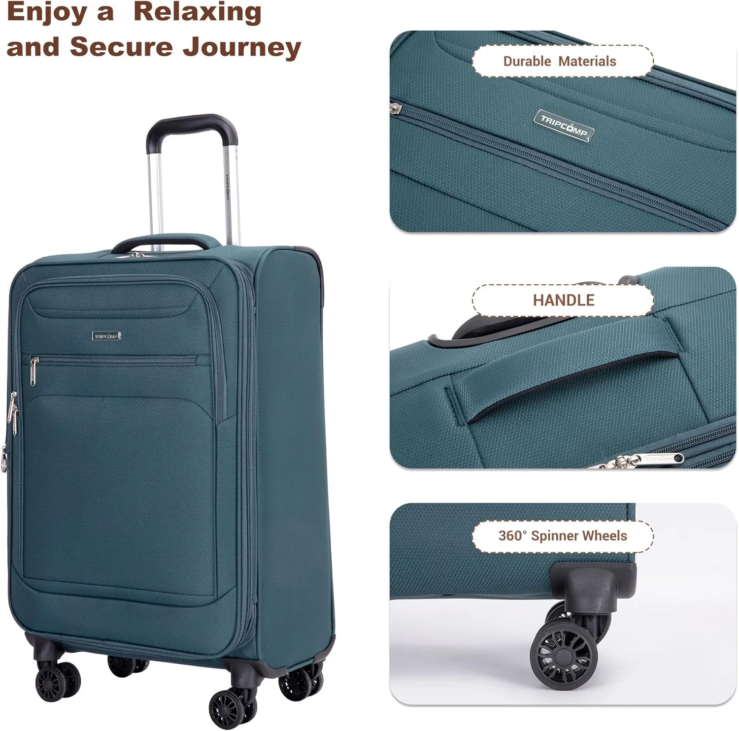 Luggage Sets 5 Piece Softside Expandable Suitcase set With Spinner Wheels Duffel Bag And Toiletry Bag, Lightweight Carry-On And Checked Luggage (10" 16" 18" 23" 27"), Dark Green