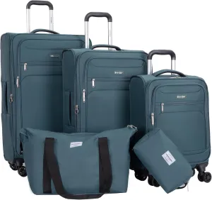 Luggage Sets 5 Piece Softside Expandable Suitcase sets With Spinner Wheels Duffel Bag And Toiletry Bag, Lightweight Carry-On And Checked Luggage (10" 16" 18" 23" 27"), Dark Green