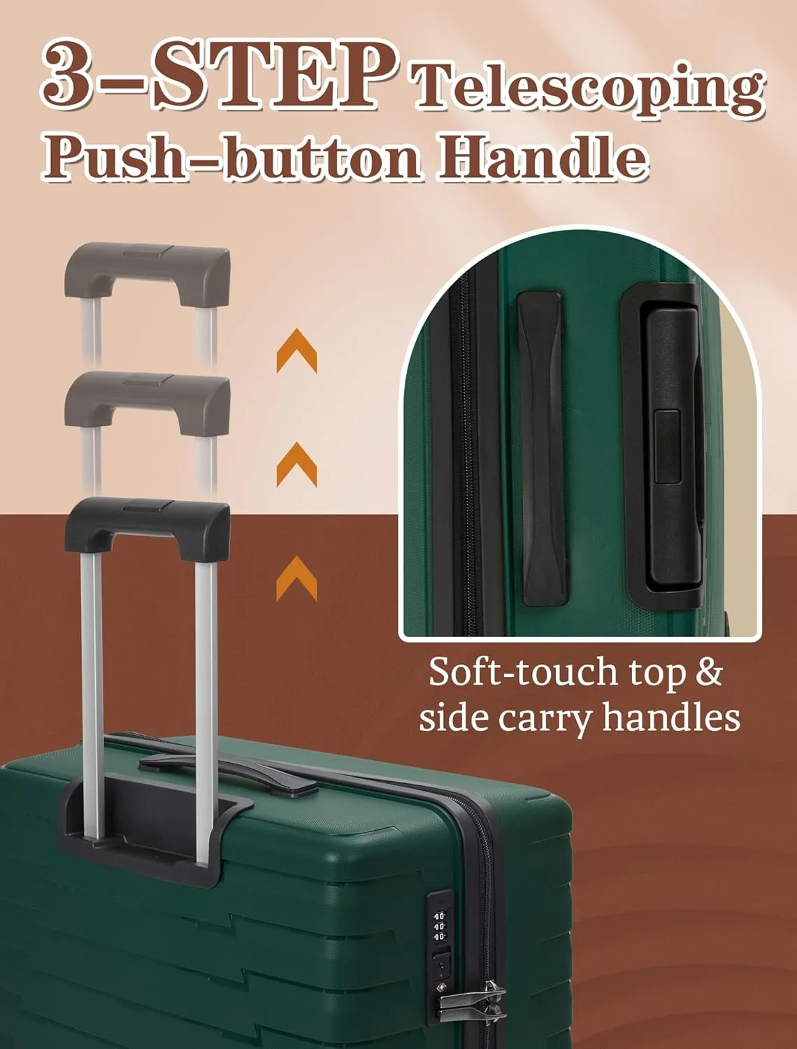 Luggage Sets 5 Piece, Suitcases with Wheels, PP Hard Case Luggage with Upgraded Shock-absorbing Spinner Wheel&TSA Lock, Carry On Luggage Set (Dark-green, 3 Piece Sets (20/DB/TB))